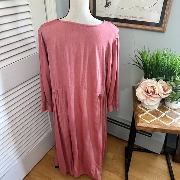 LA FILLE Womens Dress 5X Pink Long Sleeve Shift Midi Bohemian Festival Chic - Picture 5 of 13